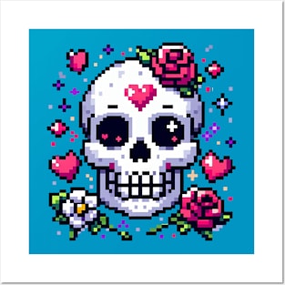 SKULL VALENTINE PIXEL Posters and Art